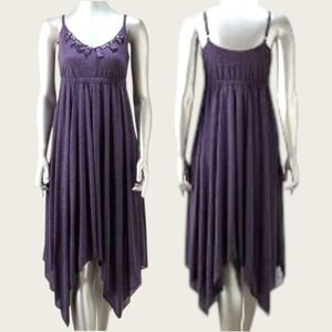 Simply Vera Wang Purple Embellished Handkerchief Hem Dress Sz‎ L Linen Blend